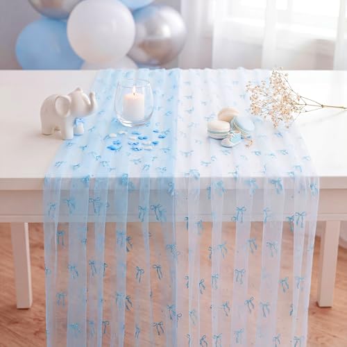 8 Pcs Baby Blue Bow Table Runners 29 x 70 in for Baby Shower Party Decor - Image 5