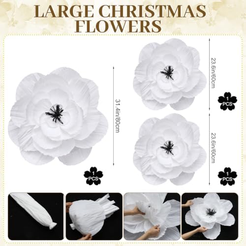 Giegxin 3 Pcs 31.5" 24" Giant White Christmas Paper Flowers Ornaments - Image 3