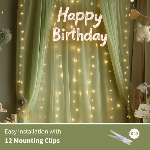 Sage Green Tulle Backdrop Curtain with Lights for Decor, 10x10FT - Image 7