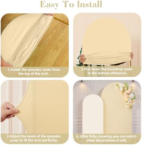 7.2FT 6FT Arch Backdrop Cover for Wedding, Set of 2 Stretchy Spandex Fitted Arch Stand Cover for Baby Shower, Birthday Party Decor, Chiara Backdrop Cover with Double-Sided Design(Ivory,Champagne) - Image 5