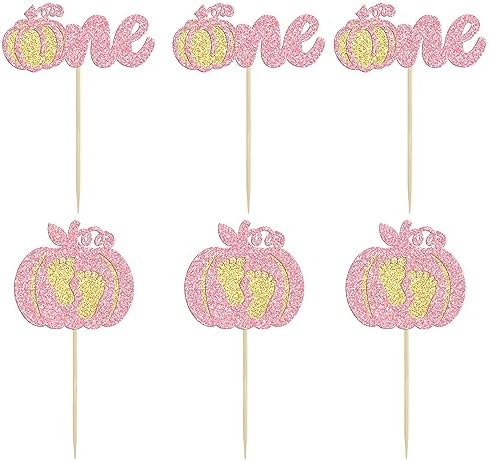 Ephlyn 24Pcs Pumpkin One Cupcake Toppers Glitter Pumpkin Birthday Baby Shower Party Decorations Pumpkin 1st Birthday Cake Decorations Fall 1st Birthday Party Cupcake Picks - Image 3