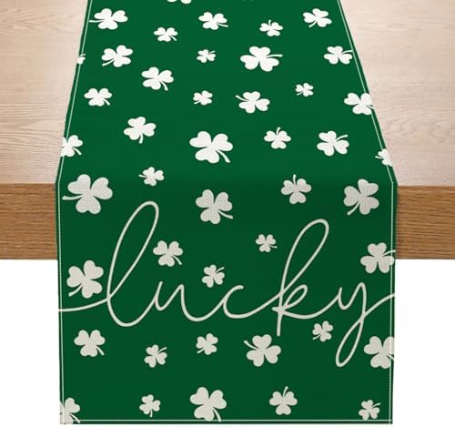ONFAON St Patricks Day Table Runner 13 x 72 Inch,Green Lucky Shamrock Seasonal Spring Holiday Table Decorations Home Party Kitchen Dining Table Decor by ONFAON