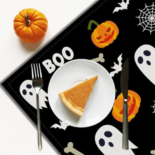 Ghost Pumpkin Halloween Placemats Set of 4 Halloween Table Decor 12x18 Inch - Image 4