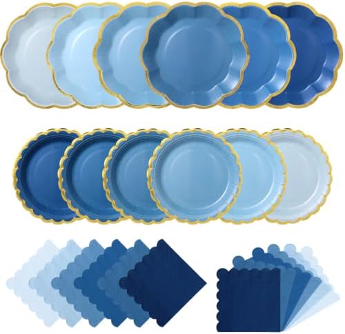 144 Pcs 48 Guests Blue Paper Plates and Napkins Party Supplies by Skybooly