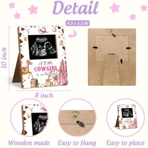 Cowboy Baby Shower Decor Frame, A Little COWGIRL IS ON THE WAY Baby Shower Party Supplies for Expecting Parents-to-Be Keepsake Gifts, Pregnancy Sonogram Frame Keepsake, Gender Reveal Presents - Image 2