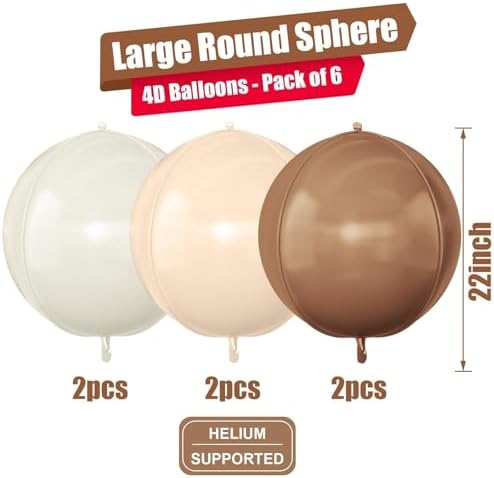Nude Cream Beige Round Foil Balloons Boho Birthday Decor 22 Inch 6 Pcs - Image 2