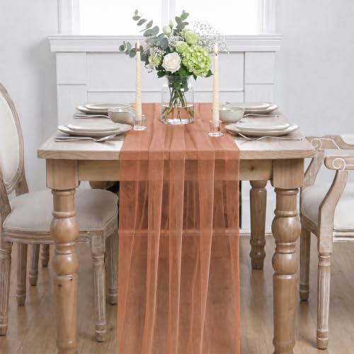 Artoid Mode 6Pcs Terracotta Gauze Table Runner 28x120Inch, Seasonal Sheer Kitchen Dining Holiday Wedding Birthday Baby Shower Table Decor for Home Party - Image 2