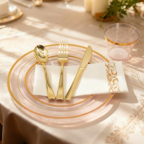 AIRE Pink Gold Plastic Plates Set, 350PCS Disposable Tableware for 50 - Image 3