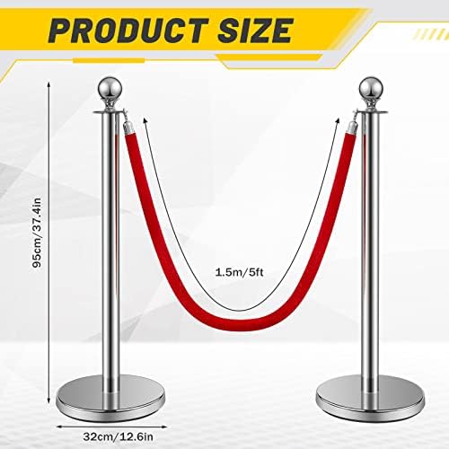 Ferraycle 6 Pcs 2026 Wedding Stanchions and Velvet Ropes Set, Silver - Image 2