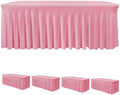 4 Pack Pink Spandex Table Covers 4ft Rectangle Ruffle Skirts for Party by HolidayIdeas