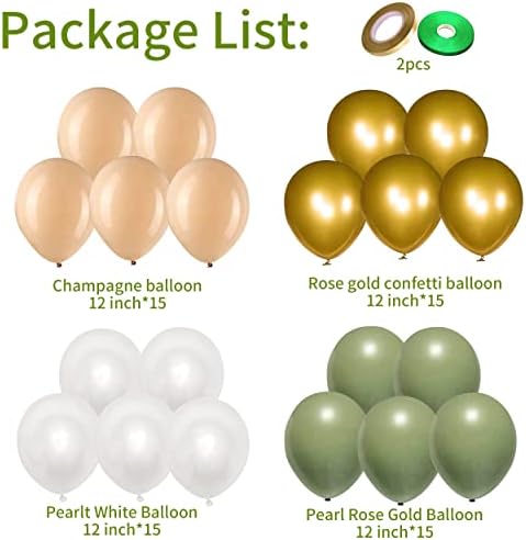 Balloons Green Gold, 60 Packs 12 Inch Retro Sage Green Gold Metallic Balloon, Olive Green White Latex Balloons for Wedding, Birthday, Baby Shower, Safari Jungle Party, Anniversary Decorations - Image 2