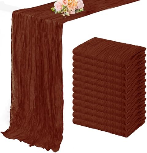 12 Pack Terracotta Cheesecloth Table Runner 10FT Boho Rustic Cheese Cloth Table Runner for Wedding 20 x 120 Inch Long Bridal Shower Baby Shower Gauze Fabric Sheer Birthday Party Table Decorations by FoliafeelHome