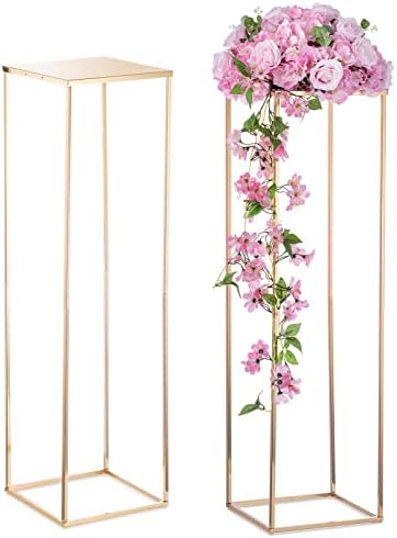NUPTIO Gold Vases Wedding Centerpieces, Geometric Stand, 31.5" Tall, 2 Pcs by Nuptio
