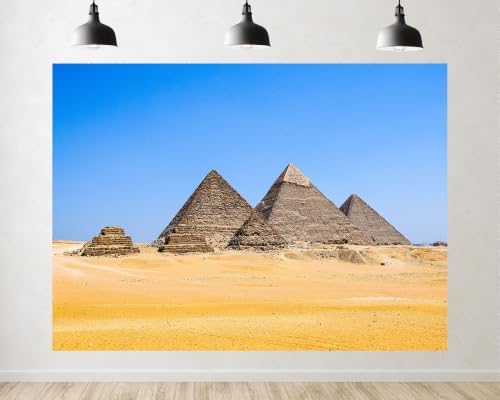 Trykid 7x5ft Egypt Giza Pyramid Desert Backdrop Ancient Stone Pyramids Yellow Desert Clear Blue Sky Photography Background Ancient Civilization Party Decoration Tapestry Photo Booth Fabric by Unknown