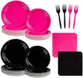 Grencian 96 Pcs Hot Pink and Black Birthday Decorations, Serves 24 by Grencian