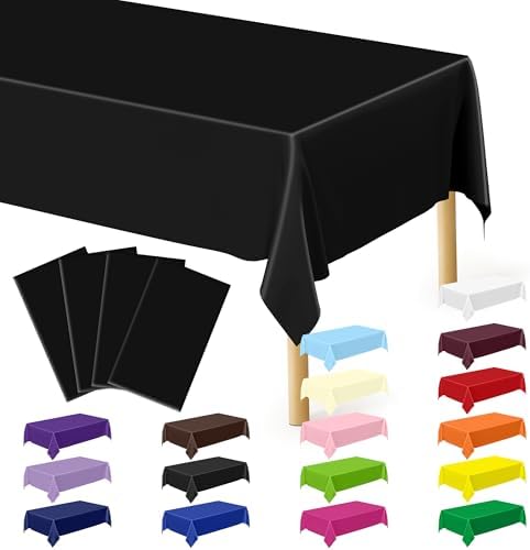 QZYL 4 PCS Picnic Table Cover with Bench Covers, Black Plastic Table Cloths, 54 X 108 in Disposable Waterproof Rectangle Table Covers for Camping Birthdays Weddings Parties Christmas by QZYL