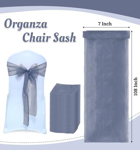 MDS Pack of 125 Organza Chair Sashes for Wedding & Event Décor – Dusty Blue - Image 3