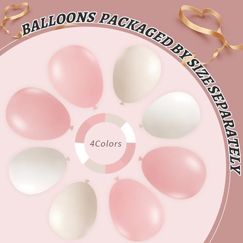 412Pcs Pink Balloon Arch Garland Kit,18 12 10 5 Inch Pink White Balloon Arch Garland Kit Include Nude Balloons for Birthday Shower Princess Theme Party Wedding Decorations - Image 4
