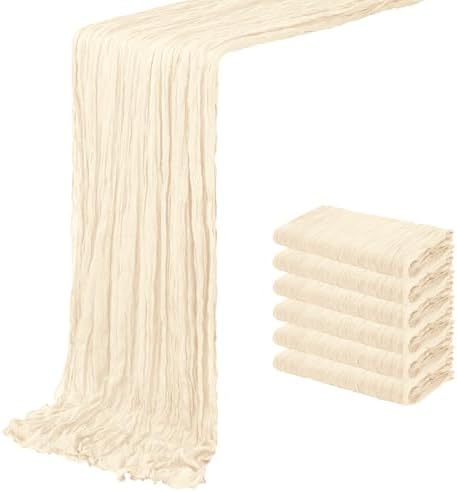 6 Pack Ivory Cheesecloth Table Runner 20 x 120 inch Gauze Table Runners 10 FT Long,Semi Sheer Cheese Cloth Fabric Table Runner Bulk for Wedding,Party,Baby Shower,Bridal Shower Decoration by ACSUIT