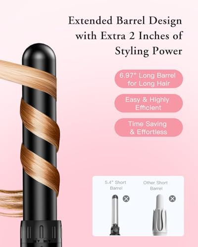 Long Barrel Curling Iron Wand Set, BESTOPE PRO 6 in 1 Curling Wand Set with Ceramic Barrel for Long/Medium Hair, 0.35"-1.25" Interchangeable Hair Wand Curler, Dual Volts, Include Glove & Clips - Black - Image 3