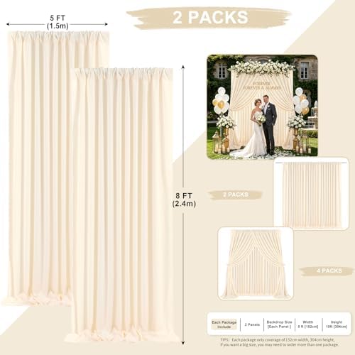 Beige Backdrop Curtains 10ftx8ft Wedding Polyester Photo Drapes - Image 3