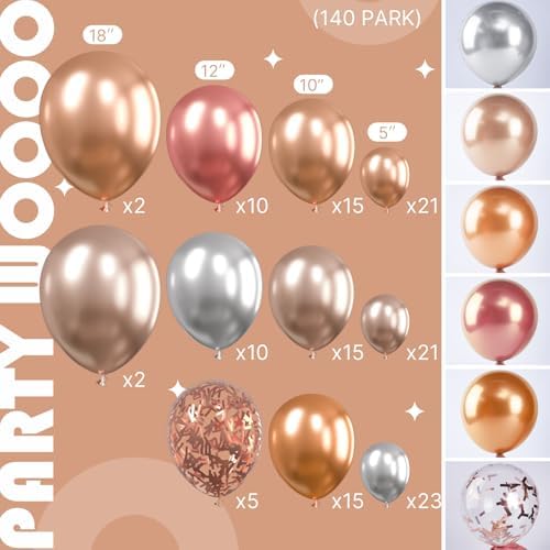 PartyWoo Rose Gold Shades Balloon Garland Kit, 140 pcs Shades of Rose Gold Balloons Different Sizes Pack of 18 Inch 12 Inch 10 Inch 5 Inch for Balloon Garland, Birthday Decorations, Party Decorations - Image 2