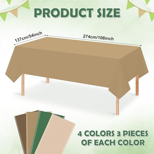 12 Pack Sage Green and Brown Plastic Tablecloth for Rectangle Tables, Safari Baby Shower Disposable Table Cover, Mallard Duck Camo Table Cloth for Jungle Forest Christmas Picnic Woodland Party Decor - Image 2