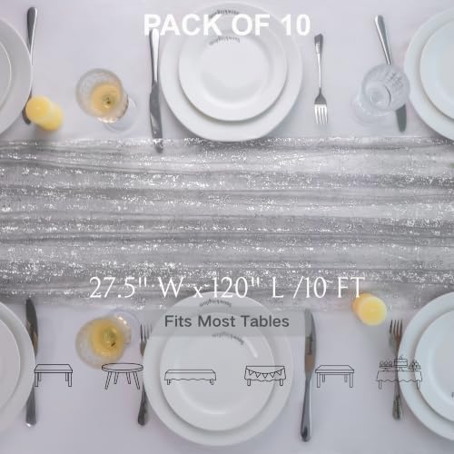 Snowkingdom 10Pcs 10Ft Grey Silver Gauze Sheer Table Runner - Image 2