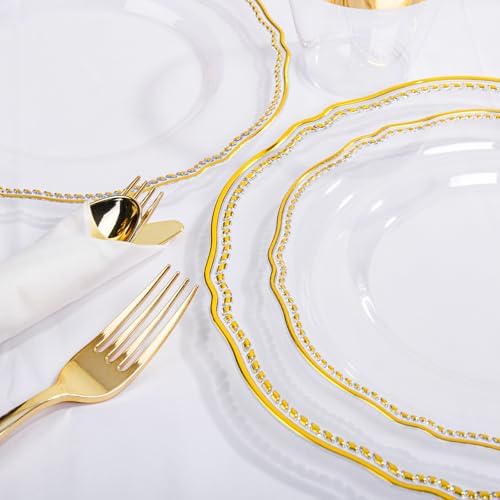 Hioasis 350 Pcs Clear Gold Plastic Plates for Wedding & Party - Image 6