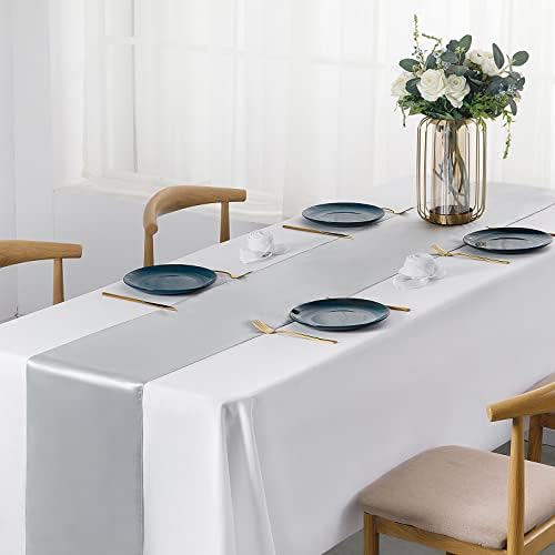 SiinvdaBZX 4 Pcs Silver Satin Table Runner 12 x 108 inches Long - Image 2