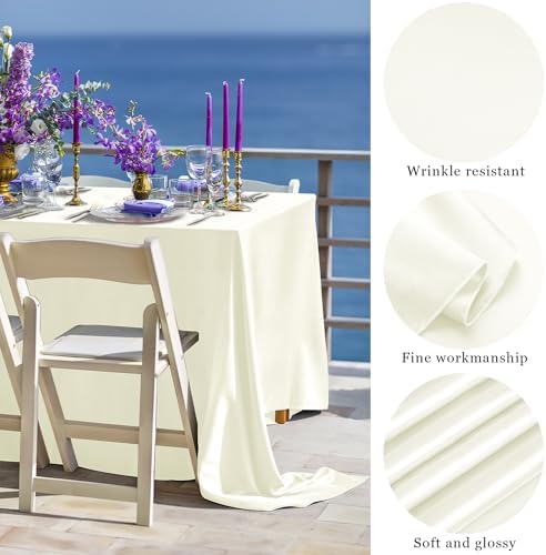 TURSTIN 4 Pack Ivory Satin Tablecloth, 102 x 58 Inch Overlay Table Cover - Image 3