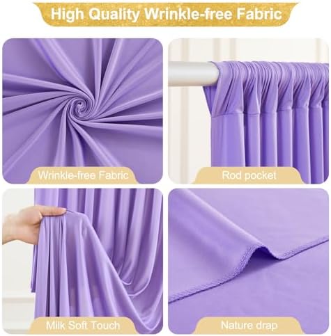 16x10FT Lavender Backdrop Curtains for Wedding Parties, Wrinkle Free Polyester Photography Backdrop Drapes for Wedding Baby Shower Birthday Parties Stage Background Stand Decorations 4x10ft,4 Panels - Image 2
