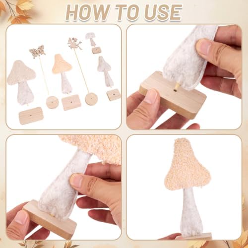 Fairy Garden Mushroom Decorations, 6Pcs Enchanted Forest Felt Wood Toppers - Image 3