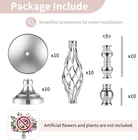 NUPTIO Silver Centerpiece Stand for Table, Twist Style, 22.8" Tall, 10 Pcs - Image 6