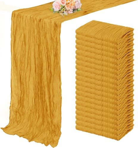 20 Pack Mustard 10FT Cheesecloth Table Runner Rustic Gauze Fabric Cheese Cloth Table Runner for Wedding Bridal Baby Shower Table Decor Boho Sheer Birthday Party Table Decorations 20 x 120 Inch Long by FoliafeelHome
