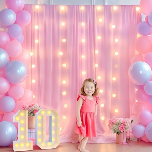 Pink Backdrop Curtain with Lights String for Parties,10x10FT Wrinkle Free Polyester Wedding Photo Backdrop Drapes for Baby Shower Birthday Ceremony Reception Home Party Decorations-5ft x 10ft,2 Panels - Image 6