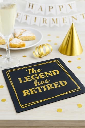100‑Pack ‘The Legend Has Retired’ Black & Gold Napkins – 2‑Ply Cocktail, Lunch & Dinner Party Napkins – Elegant, Disposable Retirement Party Decoration – 6.5″ x 6.5″ Folded (Large, 100, Count) - Image 7