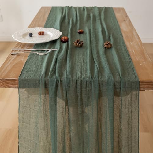 10Pcs Forest Green Cheesecloth Table Runner 120 Inches for Party Home Decor - Image 3