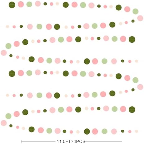 Sage Green and Dusty Pink Polka Dots Garlands Olive Green Dusty Rose Beige Hanging Paper Circle Dots Streamer for Girls Birthday Wedding Shower Engagement Bachelorette Party Decorations Supplies - Image 2