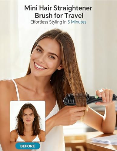 LANDOT Ceramic mini Hair Straightening Brush - Dual Voltage Hot Comb Travel - Image 2