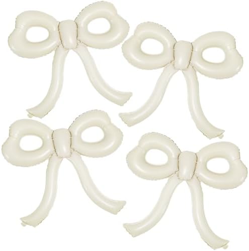 4 Pcs Bow Birthday Decorations Cream Bow Balloons for Girl Women Bow Themed Party Decorations Giant Foil Beige Balloons for Birthday Baby Shower Gender Reveal Wedding Decor Party Supplies by Unknown