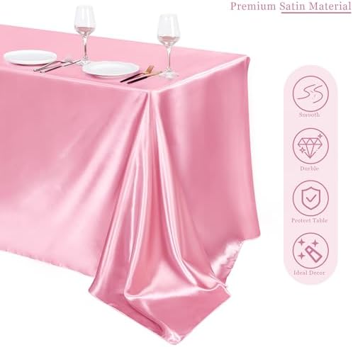 TURSTIN 4 Pack Pink Satin Tablecloth 102 x 58 Inch Overlay Table Cover - Image 4