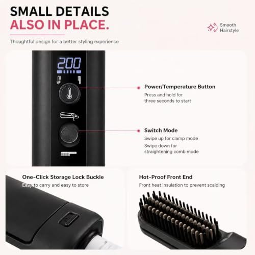 2-in-1 Straightening Brush and Flat Iron (Black) - Image 7