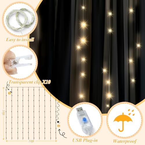 Ledido 10×8ft Black Tulle Backdrop Curtains with Lights(6 Panels 5×8ft) - Image 3