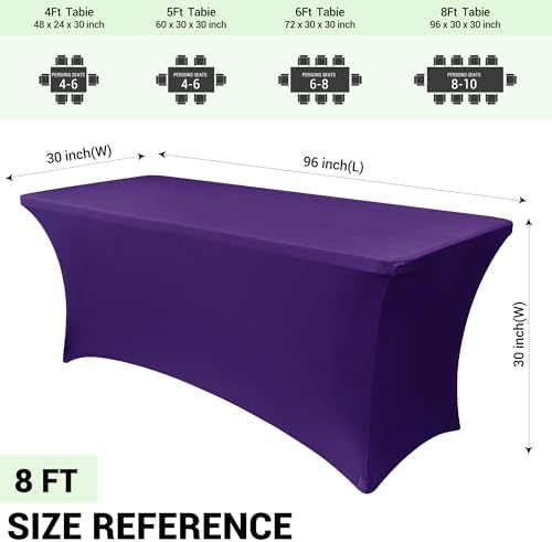 Obstal 8ft Stretch Spandex Table Cover, 2 Pack, Dark Purple - Image 4