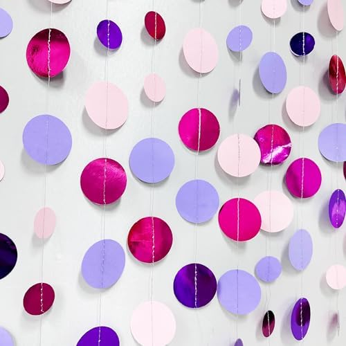 Pink and Purple Party Decorations Circle Dots Garland Hot Pink Lavender Hanging Polka Dot Streamer for Birthday Bridal Shower Wedding Bachelorette Anniversary Party Supplies - Image 4