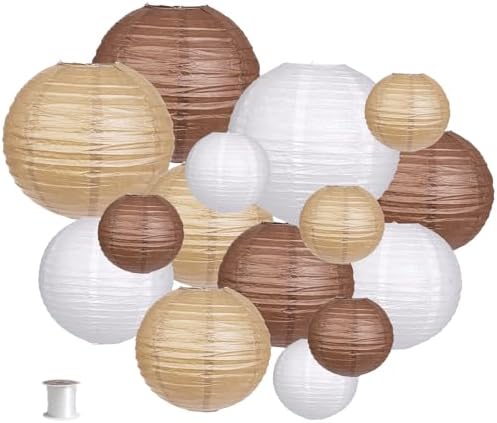 Round Hanging Paper Lanterns Brown Party Decorations 15pcs by zilue