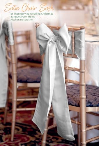 60 PCS Silver Satin Chair Sashes, 7 x 108 Inch - Image 4