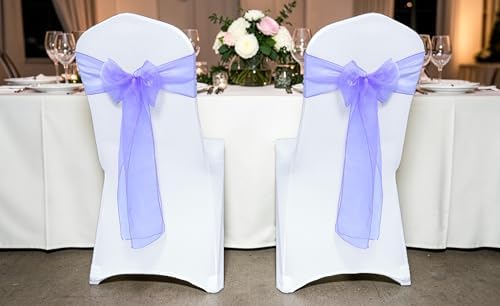 MDS Pack of 75 Organza Chair Sashes for Wedding & Event Décor – Lavander - Image 2