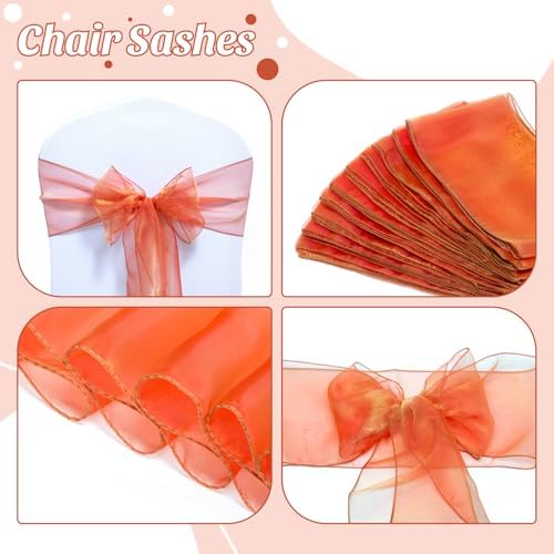Pack of 50 Organza Chair Sashes for Wedding & Event Décor – Brunt Orange - Image 4